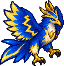 Thunder Rook, a blue and gold bird with lightning-shaped wings.